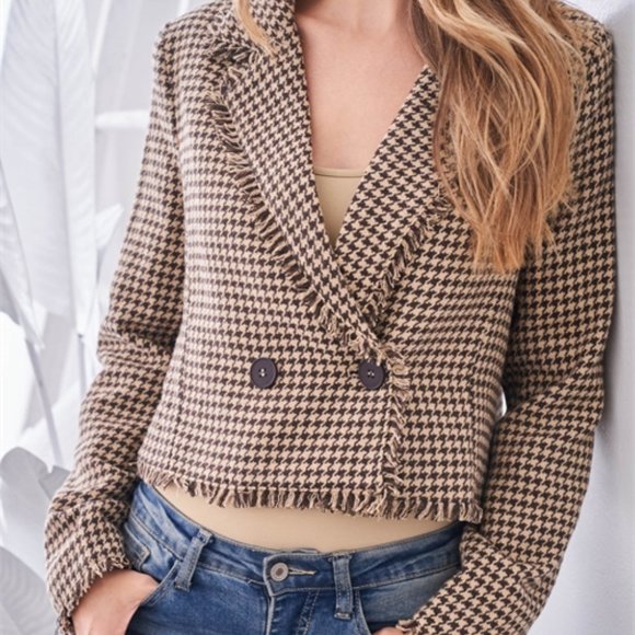 CLASSIC GIRL Houndstooth Blazer COCOA TAN - Picture 3 of 10